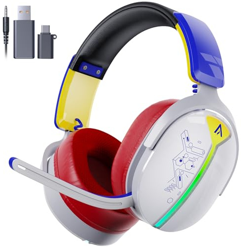 Wireless Gaming Headset, Ps5 Headset for PC Ps5 Ps4 Switch, 2.4GHz Lossless Audio Gaming Headsets, Bluetooth 5.3 Gaming Headphone with Noise Canceling Mic & 40H Battery, RGB Light