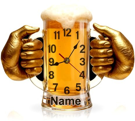 HSAEANZL Orologio da parete personalizzato con boccale di birra con nome in acrilico design 2D orologio decorativo da parete adatto per bar, casa, cantine, sale ricreative, sale da biliardo e uffici