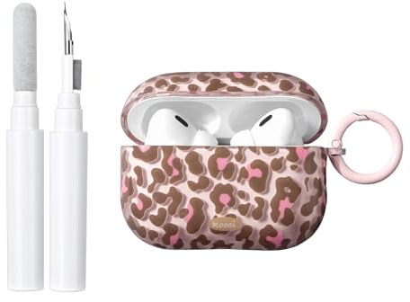 Reownest für AirPods Pro 3 Hülle mit Reinigungsset, Niedliche Transparente Leoparden Print Hülle TPU Schutzhülle mit Schlüsselanhänger Frauen Mädchen, für Airpods Pro 3 – Rosa Leoparden