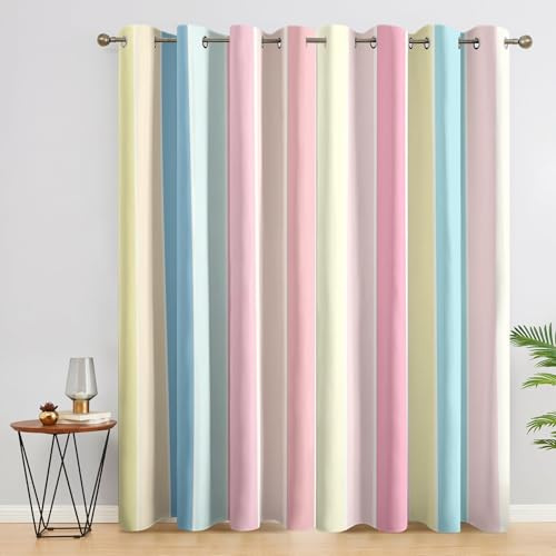 DSRDRFG Rideaux occultants à Rayures Roses et Bleues pour Chambre et Salon, 100 x 178 cm (L x H), Style Pastel, pour Chambre d'enfant ou Salon, Rideaux à œillets isolants Thermiques, 2 Panneaux