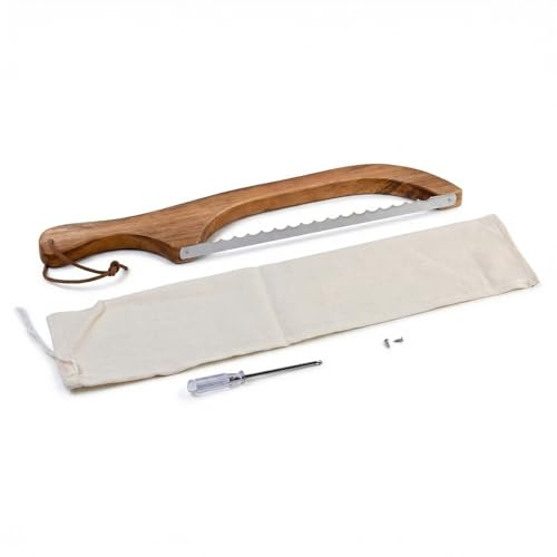 Drwosm Cortador de Pan con Mango de Madera, Cuchillo Pan de Acero Inoxidable con Hoja Serrada, Rebanadora de Pan Manual para Masa Madre, Pasteles, Utensilios de Cocina Profesional