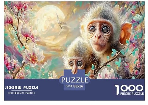 Moonlit Monkey Educational Game Decompression 1000 Pieces Jigsaw Puzzle - Monkeys in Blooms for Adults Kids Home Activity38x26cm/1000pcs