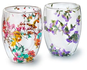 Erboristeria Rugiada Cha Cult doppelwandiges, hitzebeständiges Glas Editha mit Trockenblumen, 250ml