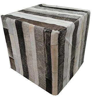 Zerimar Puff Hocker | Premium Kuhfell Ausgekleidet | Maßnahmen: 45x45x45 cms | Hocker Küche | Vorzimmer Hocker | Hocker Leder