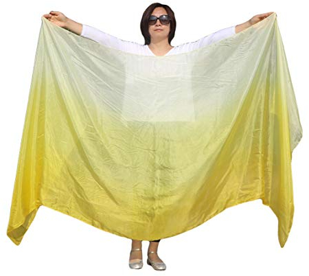Winged Sirenny 270cm Bauchtanz Seidenschleier Farbverlauf, Echte Seide Luxus Bauchtanz Schal mit Hand Gerollt Kanten,gelb farbverlauf