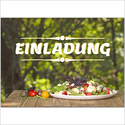 10 x Einladungskarten und 10 Umschläge im Set für jeden Anlass/Salat im Wald/Einladung Geburtstag/Party/Einweihung/Feier/Geburtstagseinladungen Din A6
