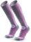 WEIERYA Calze Sci Uomo in Lana Merino - Calze da Sci per Uomo e Donna,Termiche, Antiscivolo, Ideali per Sci, Snowboard e Inverno,2 Paia,Viola,41-44