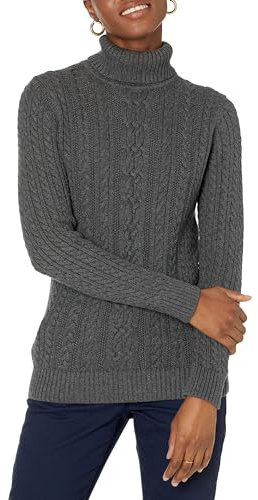 Amazon Essentials Women's Fisherman Cable Roll-Neck Jumper (Available in Plus Size), Charcoal Heather, M