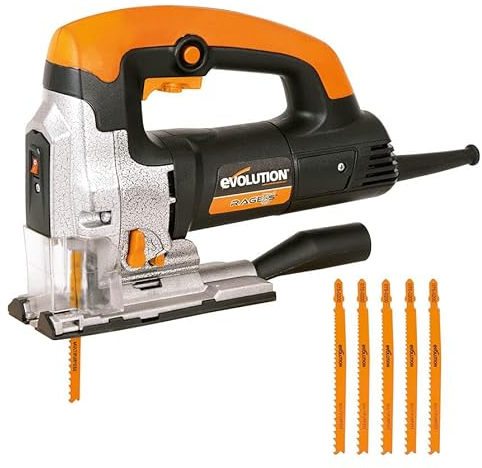 Evolution Power Tools Rage 7-S Universalstichsäge – schneidet Holz, Stahl, Kunststoff und mehr – inklusive 5 Sägeblätter, 710 W