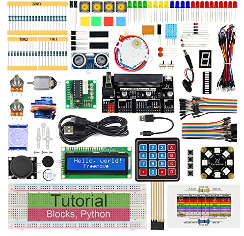 Freenove Ultimate Starter Kit for BBC Micro:bit (Not Included, Works with V1 & V2), 316-Page Detailed Tutorial, 224 Items, 44 Projects, Blocks and Python Code