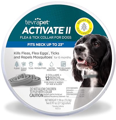 TevraPet Activate 2 Flea and Tick Collar, Large Dogs, 12 Month Prevention