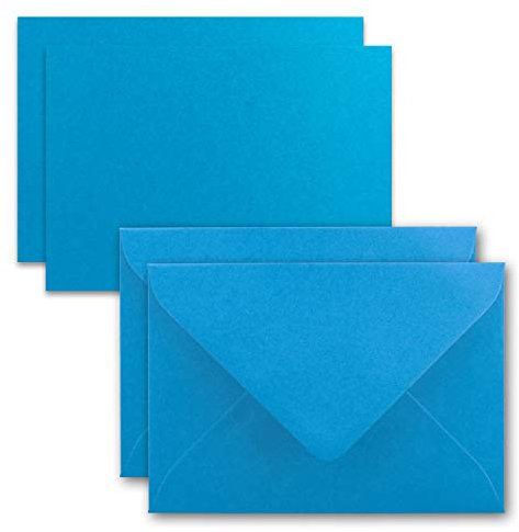 25x Karte mit Umschlag Set aus Einzel-Karten DIN A7-10,5x7,3 cm - Azurblau mit Brief-Umschlägen C7 Nassklebung ideale Geschenkanhänger
