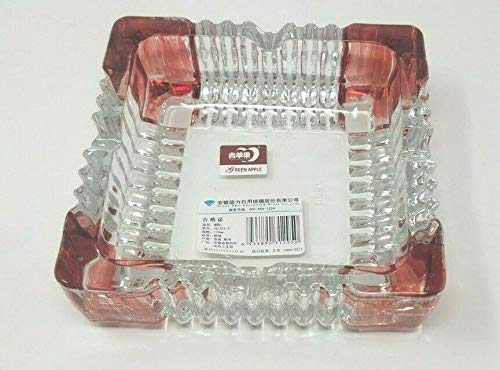 Glass Ashtray – 12x12cm Square Crystal-Cut Red & Clear Design – Heavyweight Glass for Indoor & Outdoor Use – Elegant Tabletop Ash Tray JR1207