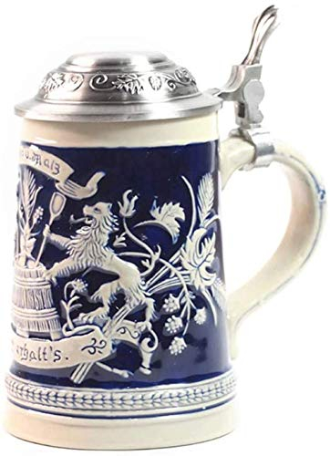 chaozhi Bierkrug mit Zinndeckel - Buchstabenmuster - Klassiker - 1 stück - Zuhause - Heißgetränke - Becher - Stein - Bierkrug