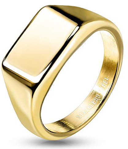 Paula & Fritz® Damen Siegelring Rechteck Gold 316L Chirurgenstahl Größe 52 (16,6) Freundschafts-Ring Herren Partner Biker