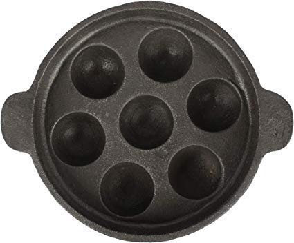 Crafting Love Cast Iron Paniyaram Pan, 8.8Inch, 7 Pit, Pre-Seasoned, 6mm Thick, Black