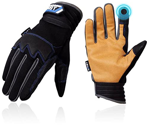 HPHST Arbeitshandschuhe für Männer und Damen, Professionelle haltbare synthetische Ziegenlederpalme Touchscreen Schutzhandschuhe Gartenhandschuhe für Gartenarbeit Konstruktion Reparatur Größe 8 (M)