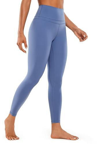 CRZ YOGA Donna Vita Alta Yoga Fitness Spandex Palestra Pantaloni Sportivi 7/8 Leggins con Tasche - 64cm Tenda Viola Frassino-R009 46