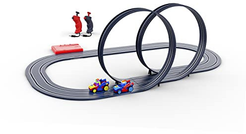Ninco - Superthings Double Looper | Slotstrecke im Maßstab 1/50 und Strecke von 320 cm | Enthält Zwei Speed Jumper-Fahrzeuge, mit 2 Hellmut Speed und Wheelzag Charakteren | Ab 3 Jahren (91018)