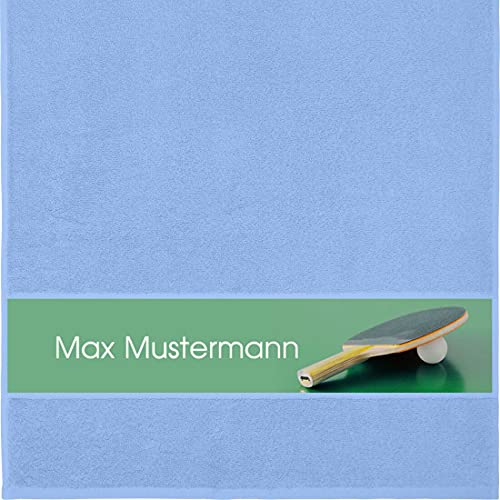 Manutextur Handtuch mit Namen - personalisiert - Motiv Tischtennis 2 - viele Farben & Motive - Dusch-Handtuch - hellblau - Größe 50x100 cm - persönliches Geschenk mit Wunsch-Motiv und Wunsch-Name