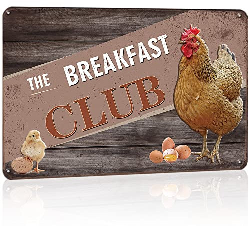 Chicken Coop Metallschilder – Breakfast Club – Hühnerstall Dekor Schild Hühnerstall Zubehör für Ställe, 30,5 x 20,3 cm Hühnerstall Dekor Aluminiumschild Hühnergeschenke für Hühnerliebhaber