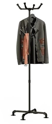 THRONKENGER Industrielle Garderobenständer,jackenständer, Kleiderständer，Metall Stabil Belastbar,für Kleidung, Hüte,Taschen, Eingangsbereich, Wohnzimmer, Flur (schwarz)