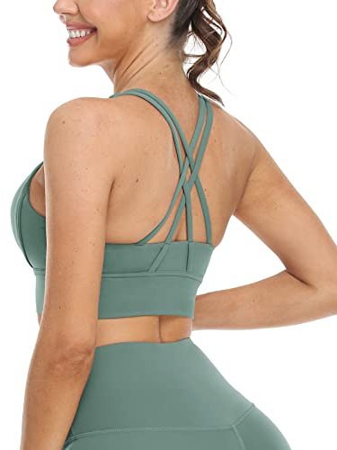 icyzone Damen Sport BH Starker Halt Gepolstert Training Bustier Top Fitness Yoga Bra (M, Tidewater Teal)