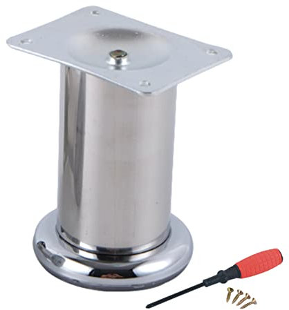 LOVEM Möbelfüße Metall, Mobelbeine Silber Tischfüße Edelstahl, Ø50mm | 5-18 cm Möbelfüsse Sofasfüße Runde Schrankfüße Flach Couchtisch Beine Sockelfuß,mit Schrauben und Schraubendreher,4 Stück (15cm)
