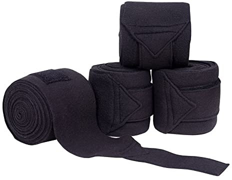 Best On Horse Leg Wraps Bandages - Pack of 4 Pony Dressage With Velcro Strap Suitable For Equestrian First Aid Medical Injuries and Outdoor Veterinary Usage (One Size, Black)