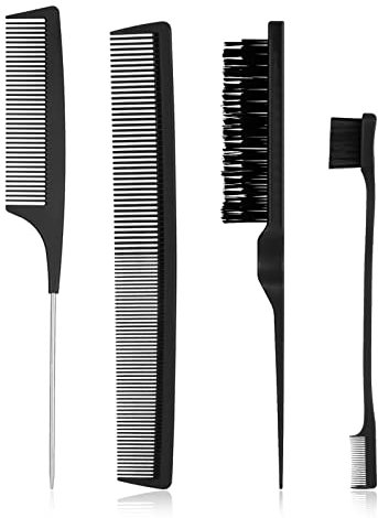 Yorgewd 4 Pièces Set de Brosse à Taquiner, Peigne à Sourcils Brosse à Double Tranchant Peigne Coiffeur Antistatique Peigne Queue de Rat pour Salon de Coiffure à Domicile Coiffer(Noir)