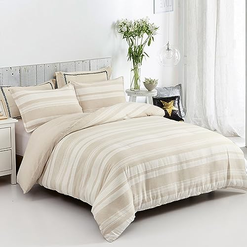Stripe Duvet Cover King Size Beige Reversible Quilt Cover Soft Microfiber Bedding Set with 2 Pillow Cases (Beige, 220x230cm)