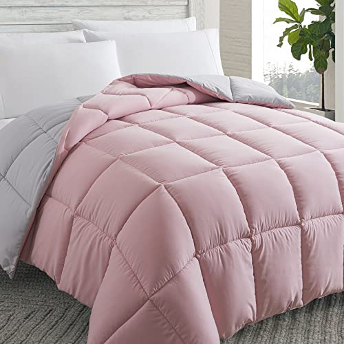 Daunenalternative Steppdecke für King-Size-Betten, Rosa/Hellgrau | 259,1 x 228,6 cm, weiche Bettdecke, luxuriös, Hotel, atmungsaktive Bettwäsche, wendbar, Winter, Sommer, warm