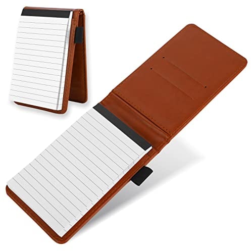 Cobee Notizblockhalter aus Leder, Mini Notebooks tragbares Business Notizbuch Notizbuch multifunktionaler Notizblockhalter für Büro Schule (Braun)