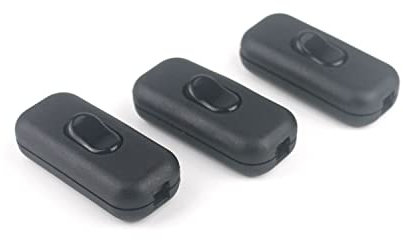 Switian 3er Pack Schnurzwischenschalter 250V/6A - Inline Kabelschalter mit Wippe für 2/3-Adrige Kabel | Ein/Aus Schalter für Lampen, Haushaltsgeräte & Elektrokabel (Schwarz)