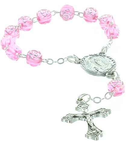 Palais du Rosaire Chapelet dizainier de Lourdes grains en forme de rose et coeur Apparition de Lourdes - Chapelet dizainier - Culte Chrétien en Verre