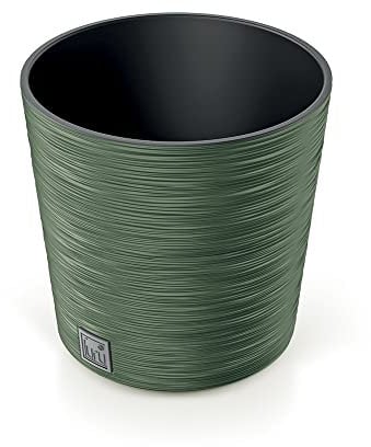 Round Wood And Grain Look Planter 30cm Low Flower Plant Pot Indoor Outdoor Garden Decor Contemporary Modern (Earth Green)