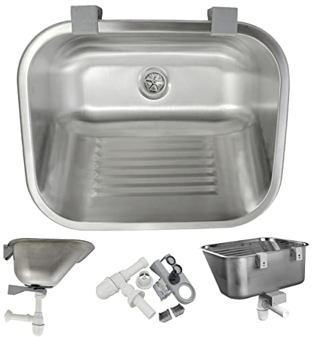 AQUA HEATING Waschbecken ohne Armatur aus Edelstahl für Garage Küche Garten, Spülbecken für Werkstatt Industrie Keller, Outdoor Indoor Waschbecken Spüle K9145TB Satinmatt 55x45x21 cm