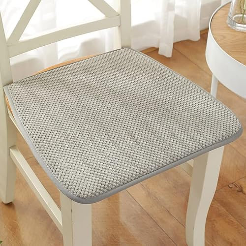 Reine Farbe Stuhlkissen Sitzkissen mit Haltebändern, Cord Sitzauflage für Innen, Anti-Rutsch, Keine Füllung, D Form Dicke 1cm,Grau,45x43cm