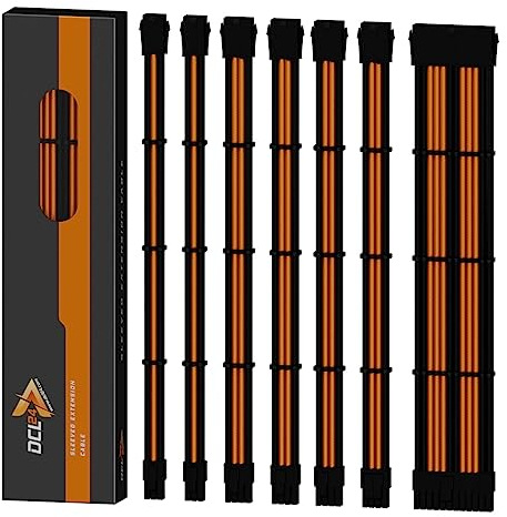 dcl24.de 30CM Sleeved Cable PC Extension Kit Schwarz-Orange für Netzteil, GPU/CPU, PSU Cable Extensions mit Kabelkämmen, 3x 8pin PCIe