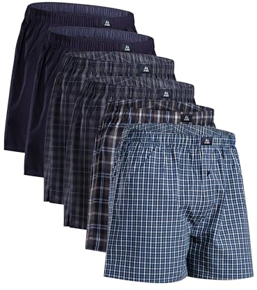 DANISH ENDURANCE Woven Boxers for Men, Cotton Boxer Shorts, Loose Fit, Multipack, 4 or 6 Pack, 6x Blue/Grey Mix, M