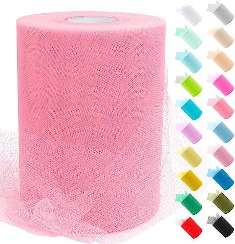 Uiopa Tulle Rose Rose, 15cm x 91,4m Rouleau de Tulle en Polyester Maille Tissu pour Tutu Jupe, Deco Mariage/Fête, Deco Chaise Mariage, Noeud Cadeau, Artisanat DIY
