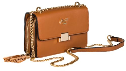 MABEL Damen-Clutch mit mehreren Taschen, Metallkette, vegane Schultertasche, niedliches und stilvolles Design, Skylar, braun
