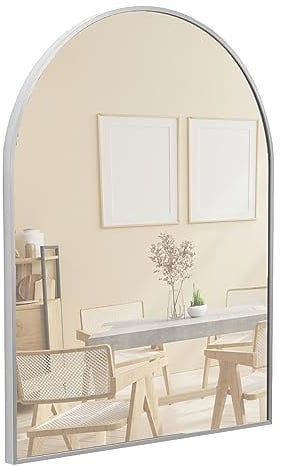 Terra Home Wandspiegel - Halbrund, 60x80 cm, Silber, Modern, Metallrahmen Spiegel - für Flur, Wohnzimmer, Bad oder Garderobe