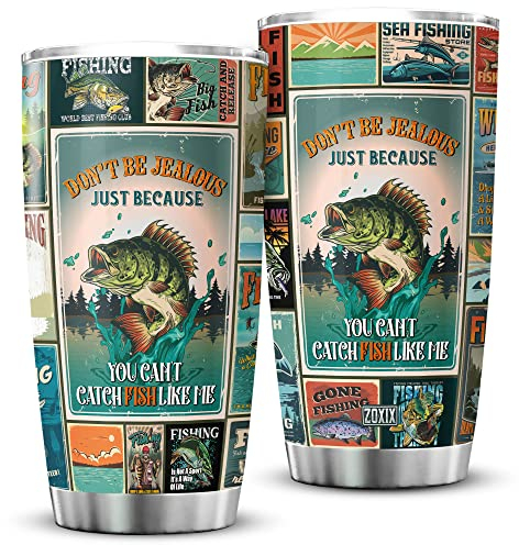 Tea Cup 590ml Skinny Tumbler Eco-Friendly Thermo Cup for Christmas Dad Birthday Fishing Quilt