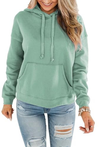 EUHOM Hoodie Damen Kapuzenpullover Pullover Herbst Winter Casual Sweatshirt Langarm Baumwolle Hoody Oberteile mit Kapuze (Grün-1, L)