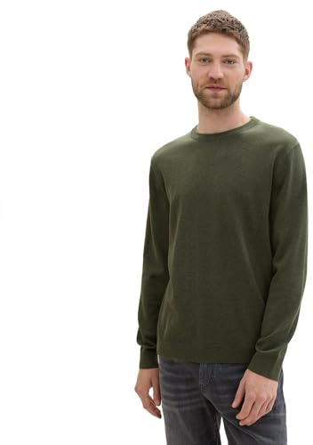 TOM TAILOR Herren Basic Crewneck Pullover aus Baumwolle, 36230 - Rosin Green Melange, L
