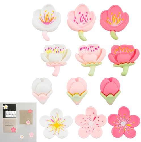 MININUSI 24 Stück Kühlschrankmagnete, Blume Kühlschrank Magnete, Niedliche Magnete für Kühlschrank, Pfirsichblüte künstliche Dekorative Magnete für Whiteboard, Fotos Magnetaufkleber