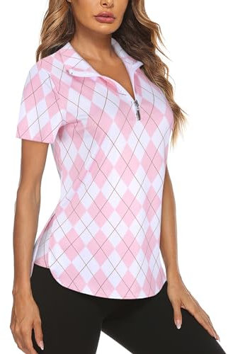Gemulate Ladies Polo Shirts Women's Short Sleeve Summer Top Floral Golf Tennis Zip Up Workout Tank Tops Exercise Clothes for Women Pink M