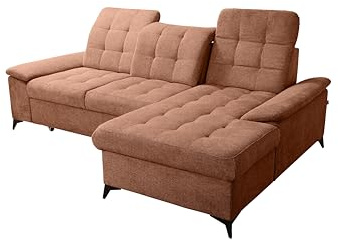 Robin Inspire NEO Mini Ecksofa Schlafsofa Ziegelrot Rechts | 257×172×90 cm, L-Form Eckcouch mit Schlaffunktion, Bettkasten, verstellbare Sitztiefe, Rückenhöhe, Wohnzimmer Sofa