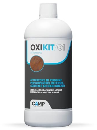 CAMP Oxi Kit 01 - Attivatore Ruggine per Superfici in Ferro, Corten e Acciaio Grezzo, Accelera l'Ossidazione dei Metalli Ferrosi e Li Protegge nel Tempo Mantenendo l'Effetto Ruggine, Made in Italy, 1l